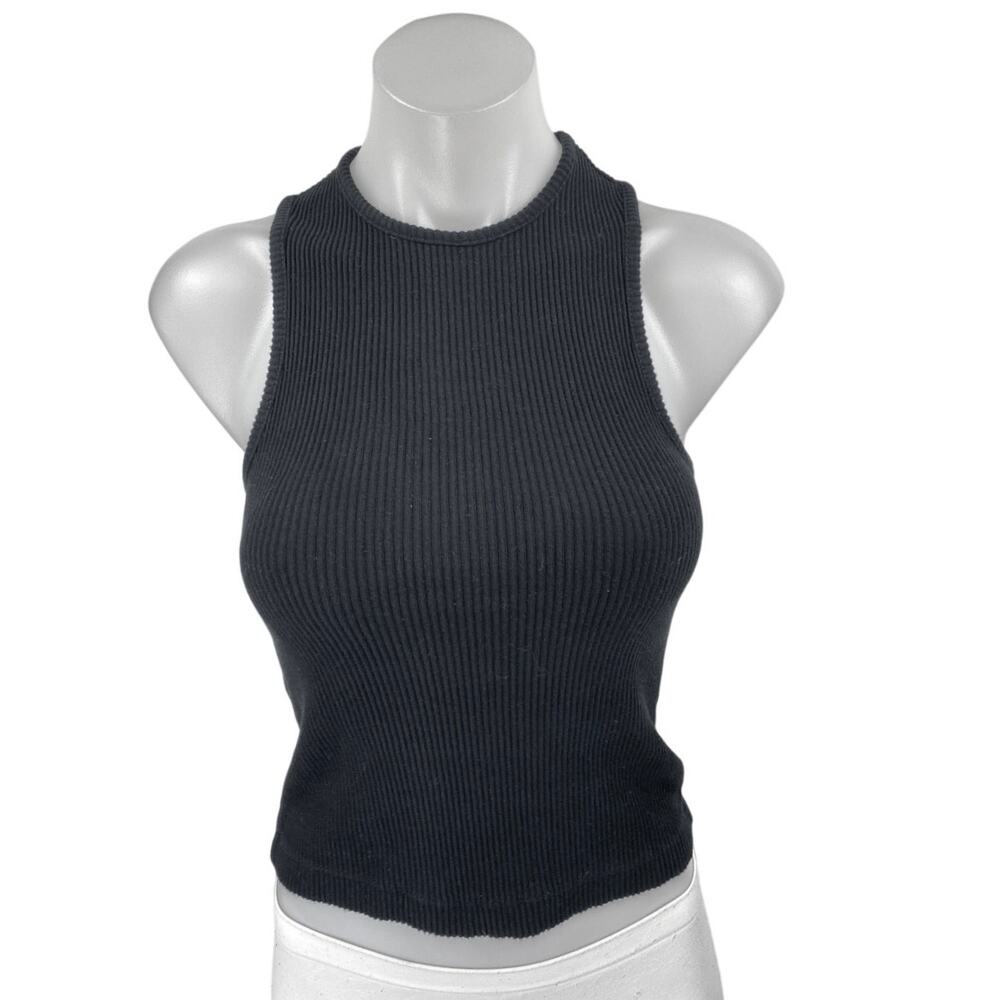 Oak + Fort Black Ribbed Knit Sleeveless High Neck Racerback Tank Top Size XS